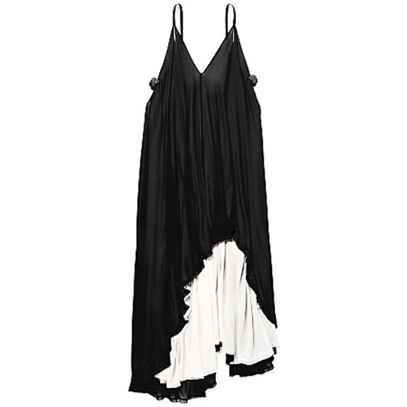 Double Layered High Low Slip DRESS Black White - Picture 5 of 6